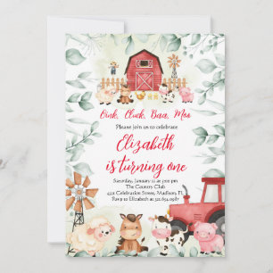 Grünpflanzen Tiere Barnyard Red Boy Geburtstag Einladung