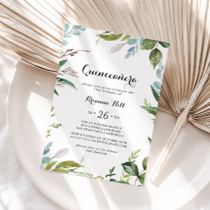 Grünpflanzen Tropical Modern Calligraphy Quinceañe Einladung