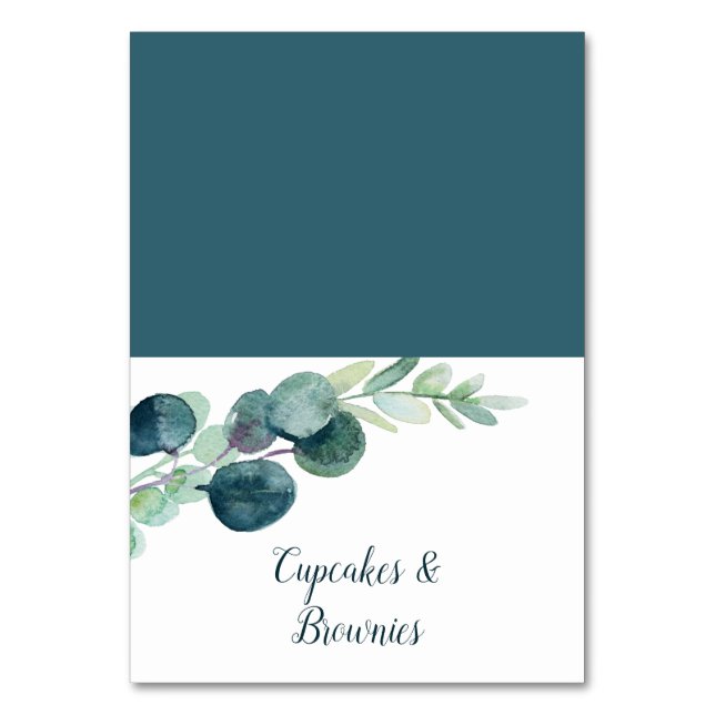 Grünpflanzen und Eukalyptus Buffet Food Labels Tischnummer (Vorderseite)