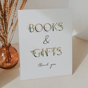 Grünpflanzen und Gold Baby Duschbücher und Geschen Sockelschild