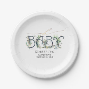 Grünpflanzen und Gold Blätter Kinderdusche Pappteller