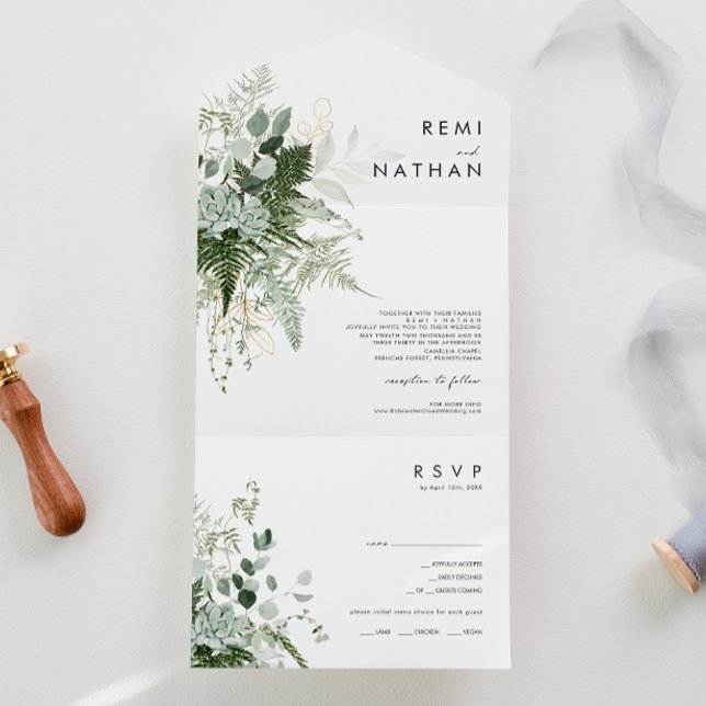 Grünpflanzen und Gold Leaf einfaches Siegel und se All In One Einladung (Von Creator hochgeladen)