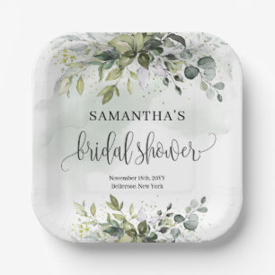 Grünpflanzen und goldene Brautparty-Teller Pappteller