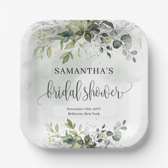 Grünpflanzen und goldene Brautparty-Teller Pappteller (Vorderseite)