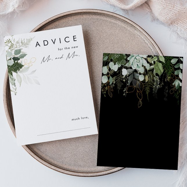 Grünpflanzen und Goldleaf | Black Wedding Advice C Hinweiskarte (Von Creator hochgeladen)