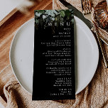 Grünpflanzen und Goldleaf | Black Wedding Dinner M Menükarte<br><div class="desc">Wir haben diese Pflanzen- und Blattgold entworfen | Schwarzes Hochzeitsmenü, um Ihre einfache, aber elegante Hochzeit zu vervollständigen. Es zeichnet sich durch moderne, grüne und weiße Eukalyptusblätter, Farnfolien, eine prächtige Blume und minimale Blätter aus Goldfolie aus. Diese Elemente geben das Gefühl eines skurrilen, bezaubernden Waldes, perfekt für jede rustikale, böhmische...</div>