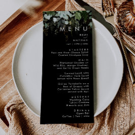 Grünpflanzen und Goldleaf | Black Wedding Dinner M Menükarte