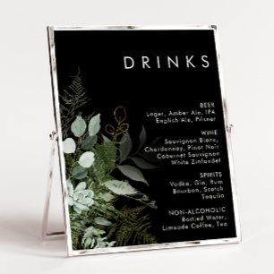 Grünpflanzen und Goldleaf Black Wedding Drinks M Poster