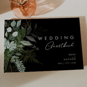 Grünpflanzen und Goldleaf   Black Wedding Guest Bo Gästebuch