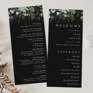 Grünpflanzen und Goldleaf Black Wedding Program Programm