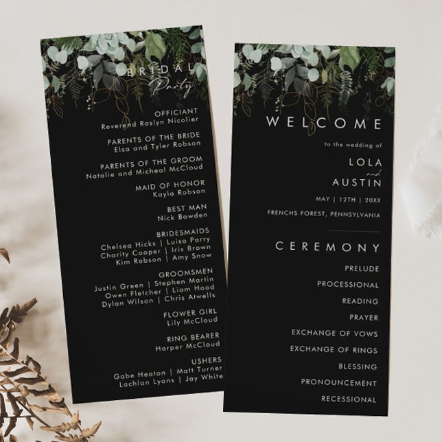 Grünpflanzen und Goldleaf | Black Wedding Program Programm (Von Creator hochgeladen)