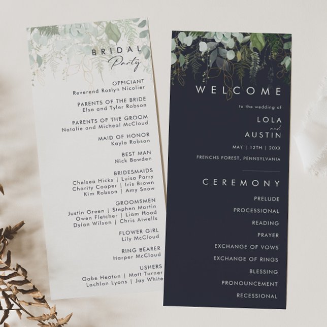 Grünpflanzen und Goldleaf | Dark Navy Hochzeitspro Programm (Von Creator hochgeladen)