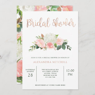Grünpflanzen und rosa Blumen Brautparty Einladung