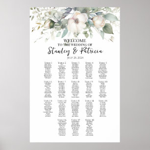 Grünpflanzen und Rose Hochzeitskarte 18 Tische Poster