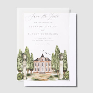 Grünpflanzen und weiße Blume Save the Date grau