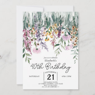 Grünpflanzen Vintage Wildblume 40. Geburtstag Einladung
