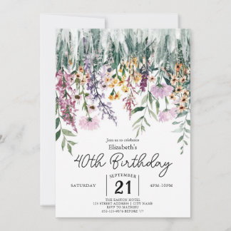 Grünpflanzen Vintage Wildblume 40. Geburtstag Einladung