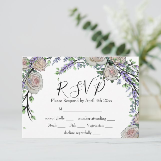 Grünpflanzen von Lavendel Eukalyptus RSVP Karte (Stehend Vorderseite)