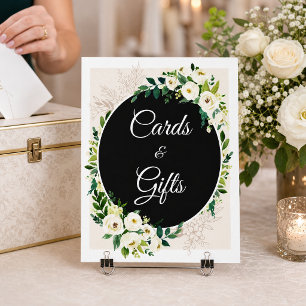 Grünpflanzen Weiße Rosen Blumenkarten und Geschenk Poster