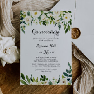 Grünpflanzen Weißer Herbst Flora Quinceañera Einladung