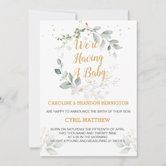 Grünpflanzen Wir haben eine Kinderankündigung Einladung (Vorderseite)