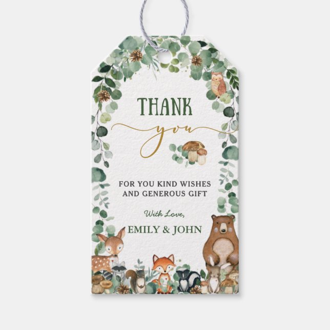 Grünpflanzen Woodland Animals Kinderdusche Geburts Geschenkanhänger (Vorderseite)