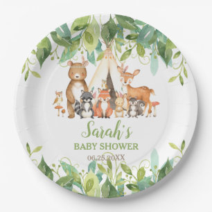 Grünpflanzen Woodland Animals Kinderdusche Geburts Pappteller