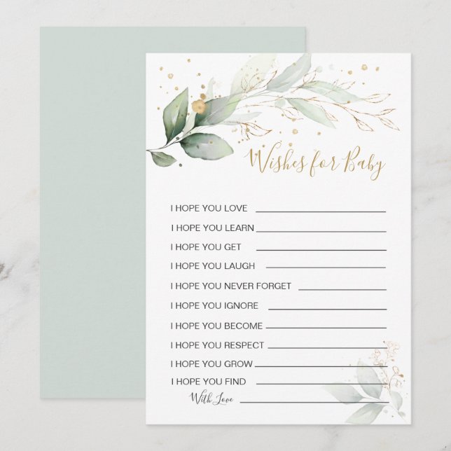 Grünpflanzen Wünsche für Baby Shower Game Invit Einladung (Vorne/Hinten)