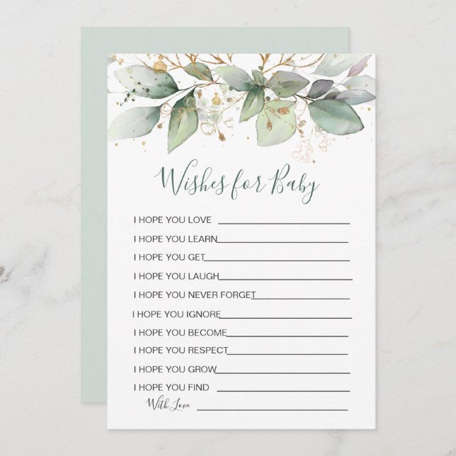 Grünpflanzen Wünsche für Babydusche Spiel Einladung (Vorne/Hinten)