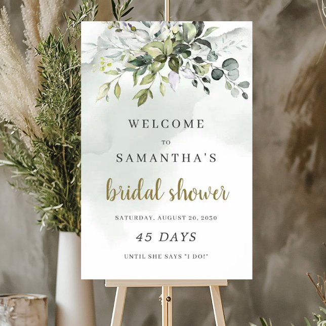 Grünpflanzenschild boho Brautparty Countdown Poster (Greenery foliage boho bridal shower countdown sign)