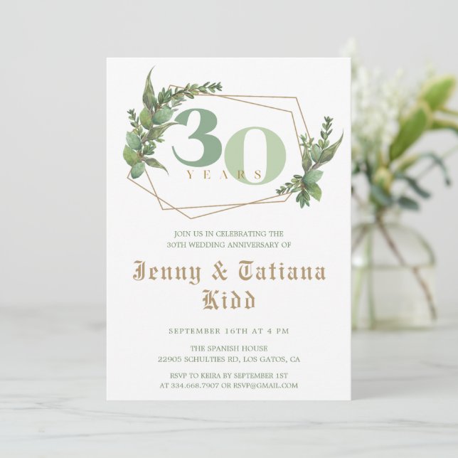 Grünrahmen 30. Hochzeitstag Einladung (Stehend Vorderseite)