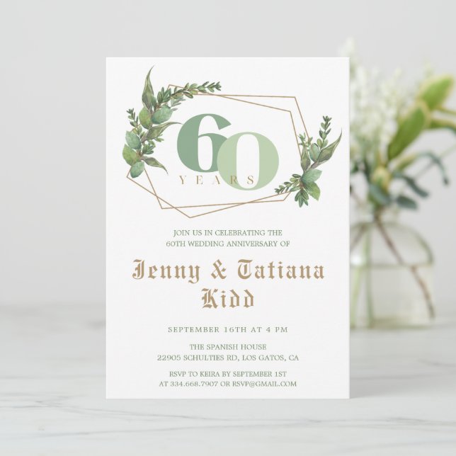 Grünrahmen 60. Hochzeitstag Einladung (Stehend Vorderseite)