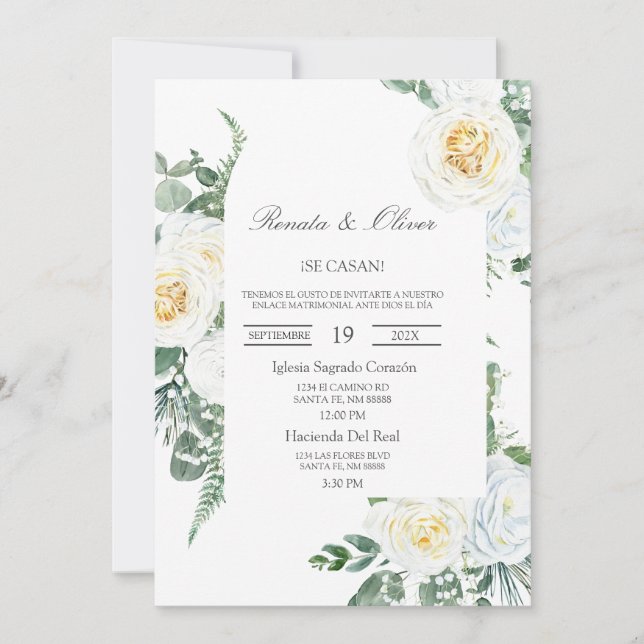 Grünrahmen Spanische Hochzeit Einladung (Vorderseite)