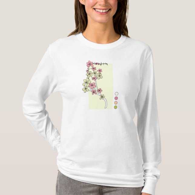 Grünrosa Blume Langschläfer T - Shirt (Vorderseite)