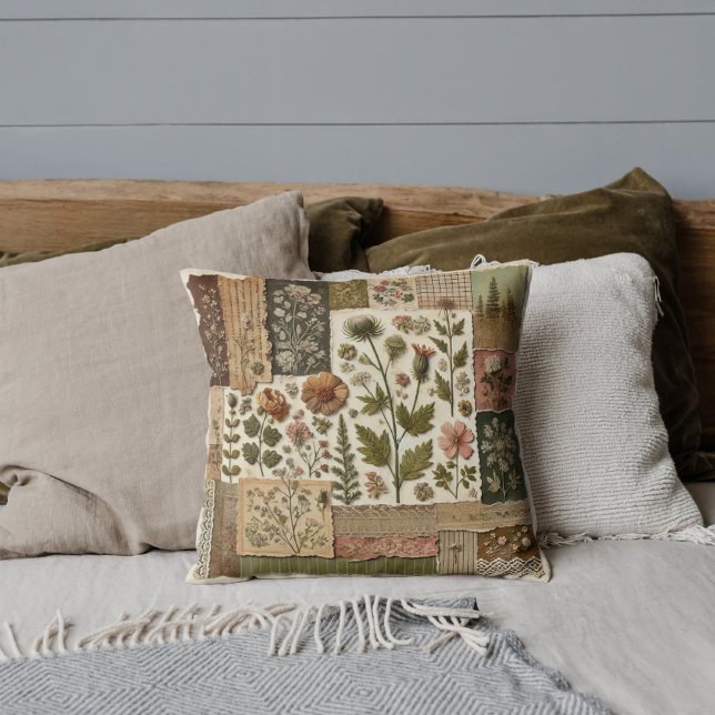 Grünrosa Patchwork Quilt rustikales Retro Vintag Kissen (Von Creator hochgeladen)