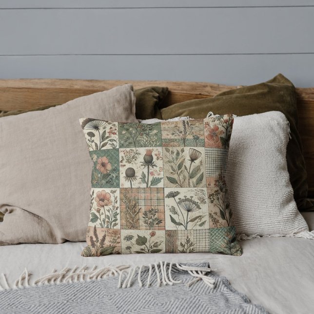 Grünrosa Patchwork Quilt rustikales Retro Vintag Kissen (Von Creator hochgeladen)