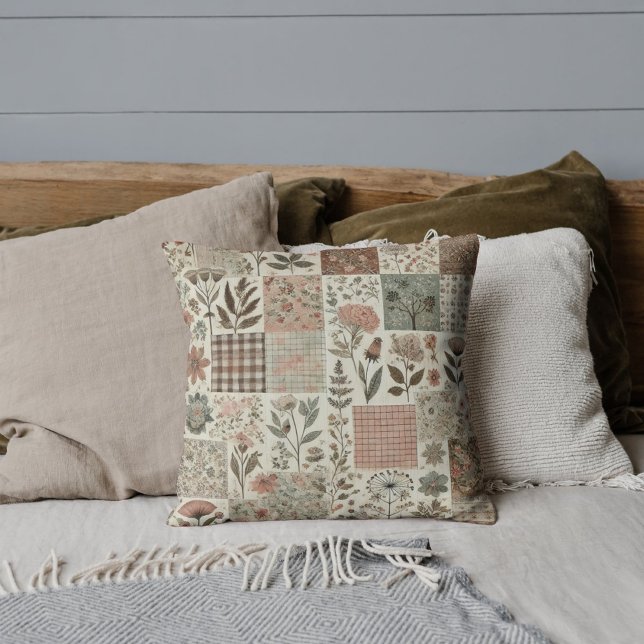 Grünrosa Patchwork Quilt rustikales Retro Vintag Kissen (Von Creator hochgeladen)