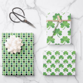 GRÜNSCHATTIERUNGEN MIT WEISSEN IRISCHEN KLEEBLÄTTE GESCHENKPAPIER SET