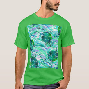 Grünschildkröten auf Abstraktem Wellenmuster T-Shirt