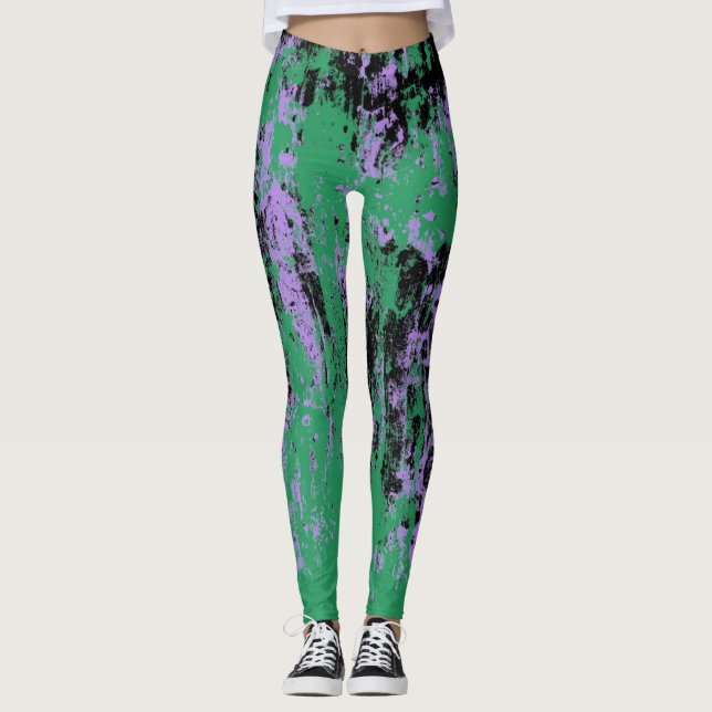 Grünschwarze lila Textur Leggings (Vorderseite)