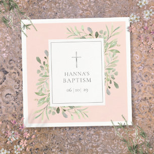Grünsilber Taufe Christening Blassrosa Serviette