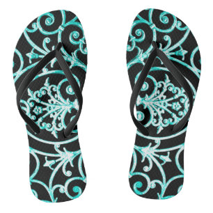 Grünspan- und schwarzes Rankenmuster Flip Flops