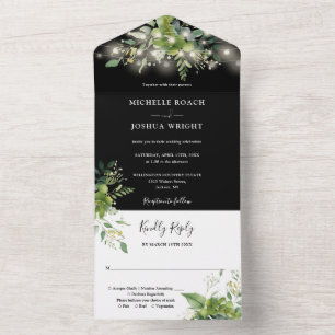 Grünstreifen leuchten schwarz-weiß Hochzeit All In One Einladung