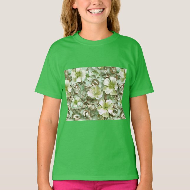 Grüntöne, Blumenmuster T-Shirt (Vorderseite)