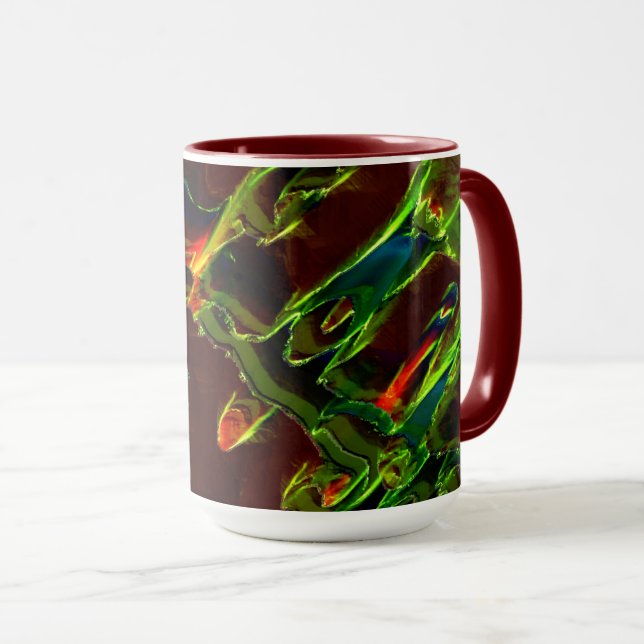 Grüntöne, die in Flammen entwässert werden Tasse (VorderseiteRechts)
