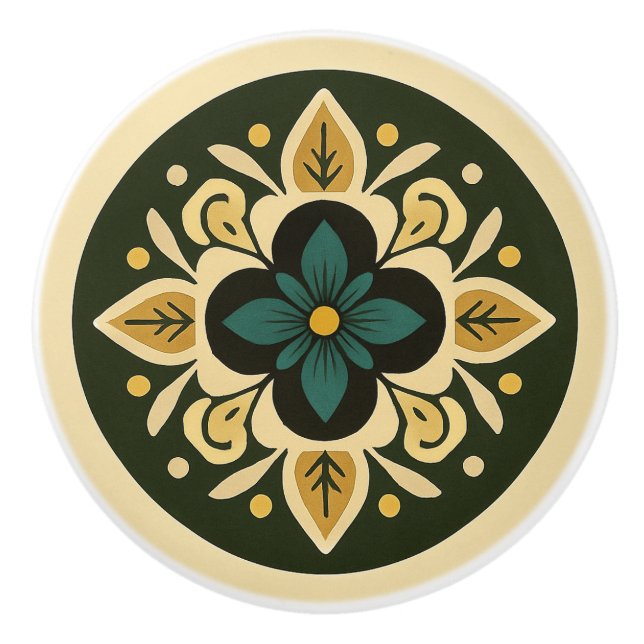 Grüntöne, Gold und Creme Hauptstadtkultur Keramikknauf (Vorderseite)