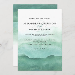 Grüntöne in Aquarellfarben  Einladung zur Hochzeit
