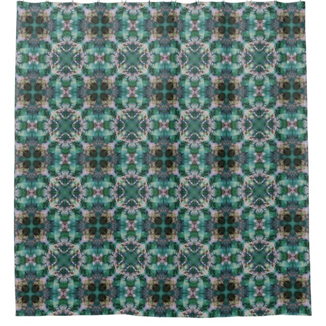 Grüntürkisfarbene Ornamente Duschvorhang (Vorderseite)