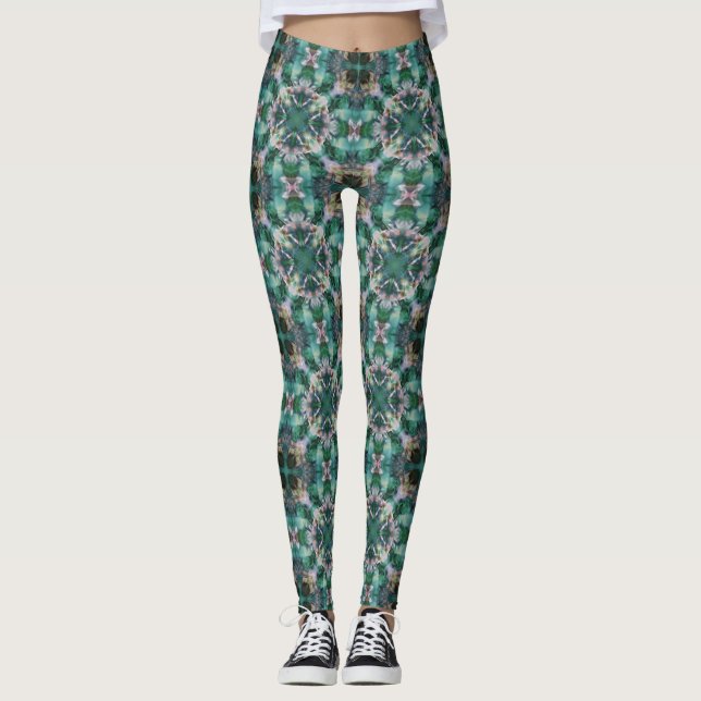 Grüntürkisfarbene Ornamente Leggings (Vorderseite)