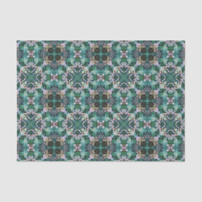 Grüntürkisfarbene Ornamente Seidenpapier (Vorderseite)